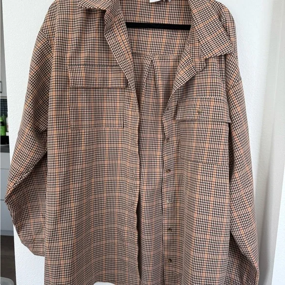 Princess Polly Checkered Button Up Brown and Black - Picture 1 of 3